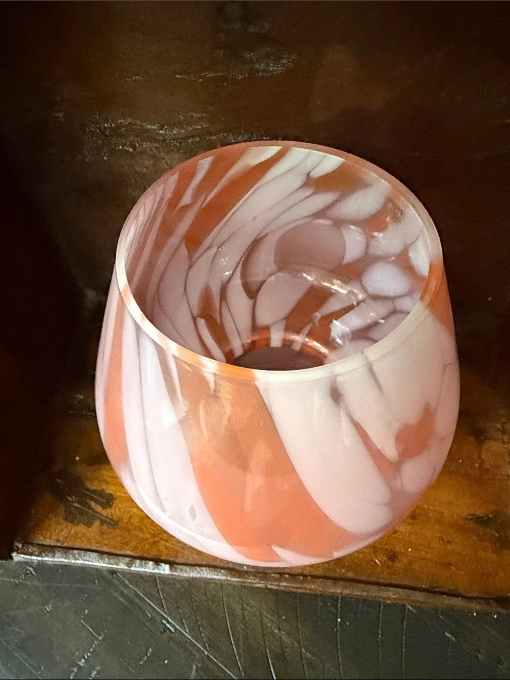 Blush Pink Swirl Art Glass Vase or votive LED light holder Mushroom shaped